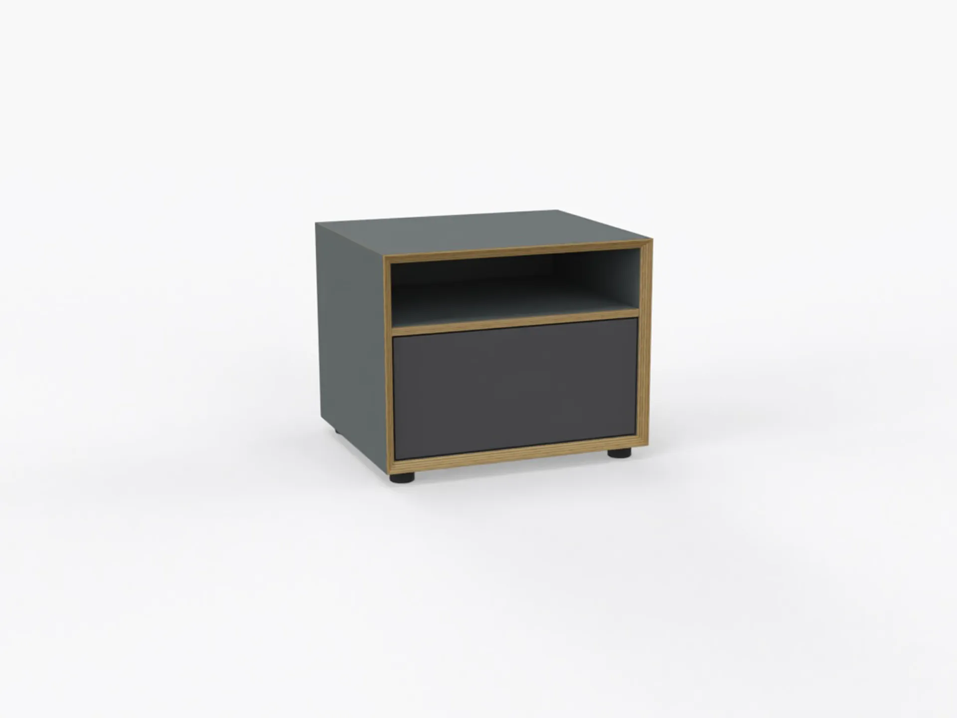Kleine Kommode in anthrazit mit einem kleinen offenem Fach oben und einer großen Schublade unten von Müller Small Living.