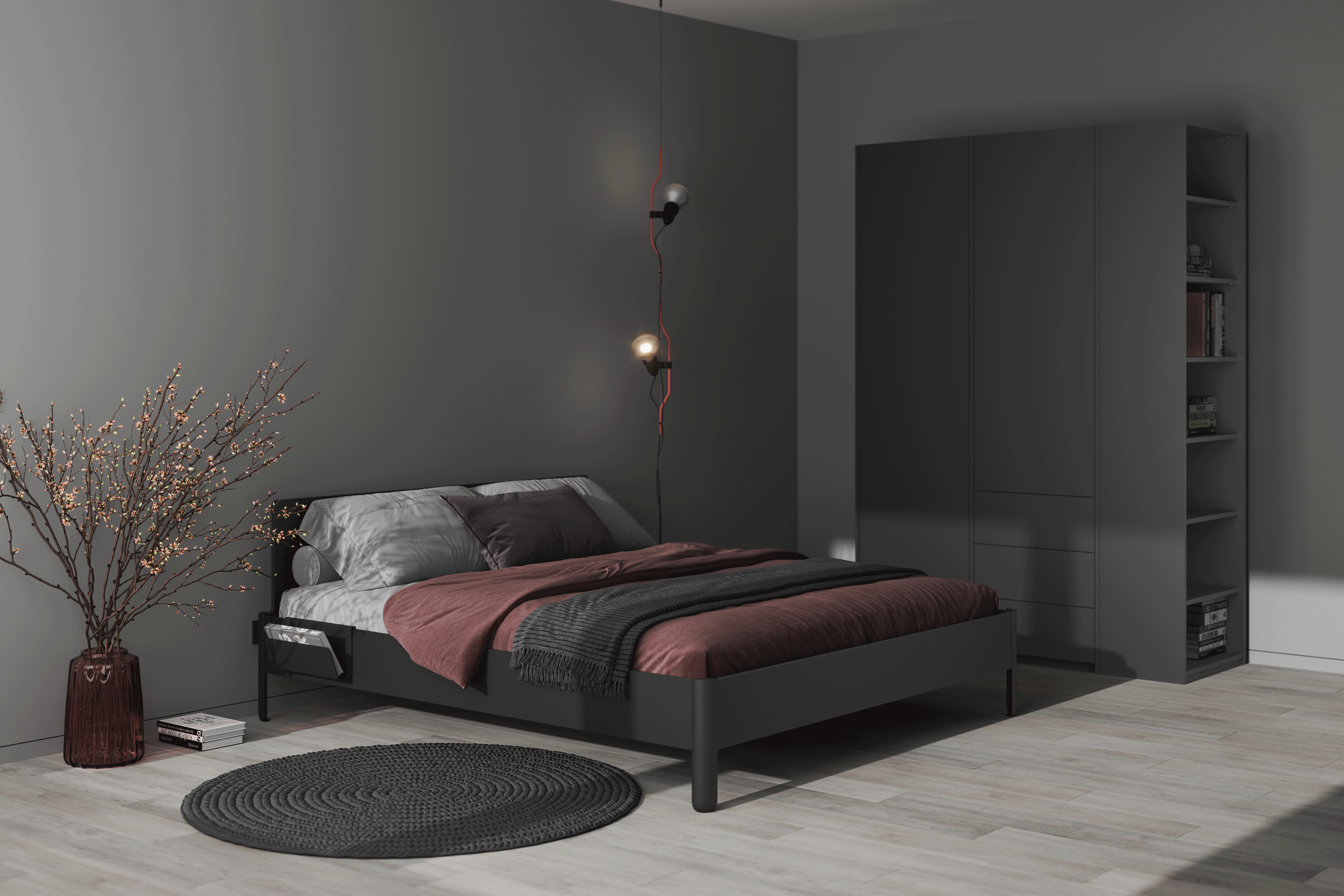 NAIT Doppelbett 180x200 in anthrazit in Schlafzimmer mit Lichtwechsel