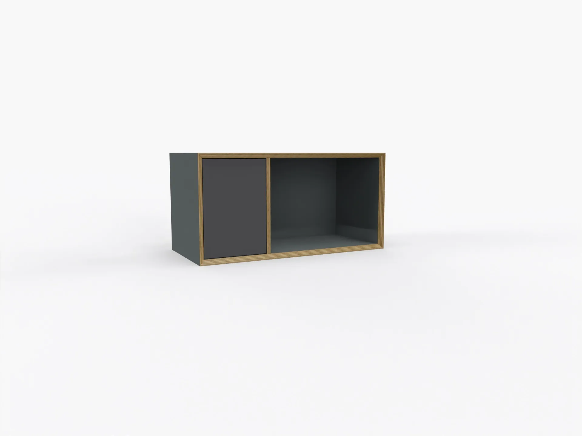 Müller Small Living Vertiko Sixteen in anthrazit mit verschiedenen Aufbewahrungsmöglichkeiten. Vertiko Sixteen in anthrazit mit einer Tür links und einem breiterem offenen Fach rechts sowie einem Einlegeboden hinter der Tür, von Müller Small Living.