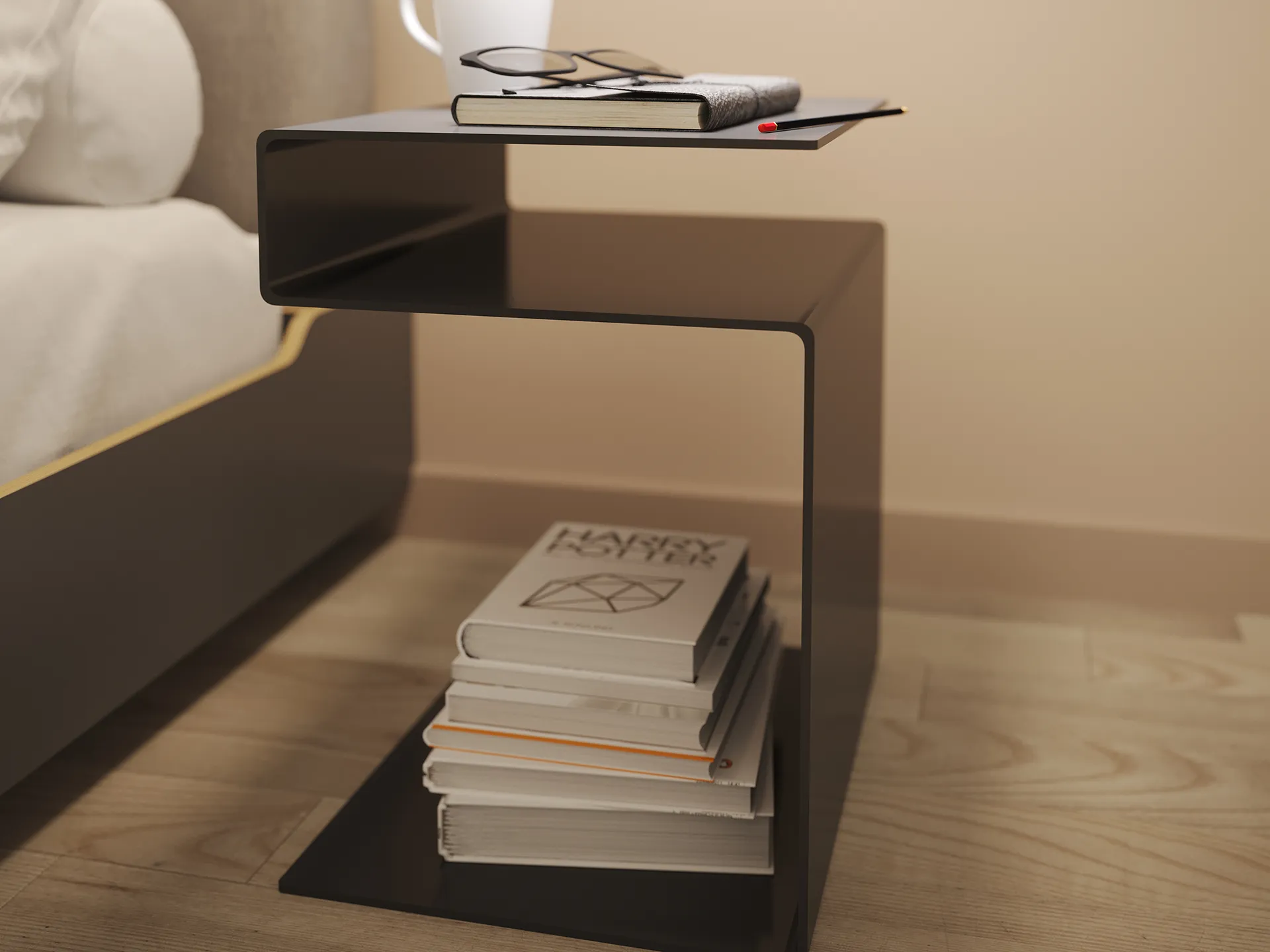 Beistelltisch HUK mit Zeitschriften in dunkelgrau