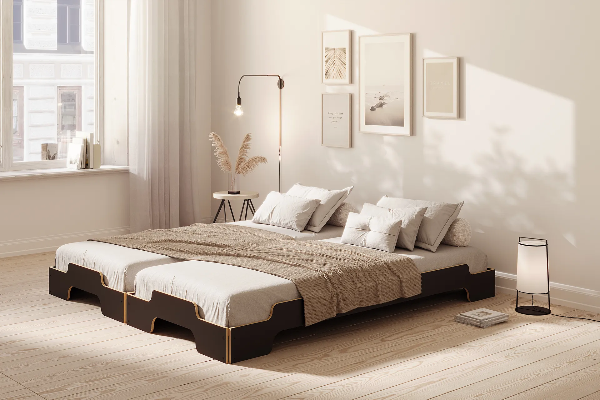 Stapelliege-schwarz-matt-nebeneinander-gästebett-doppelbett