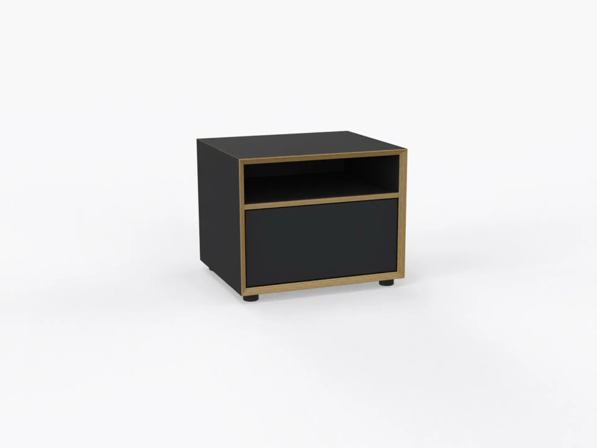 Kleine Vertiko Kommode in schwarz matt mit einem offenem Fach oben und großer Schublade unten von Müller Small Living.