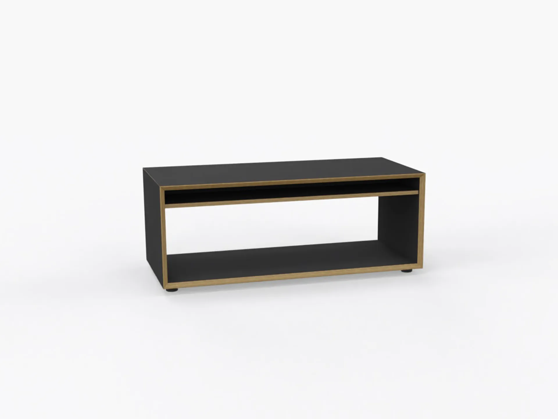 Couchtisch Vertiko Loop in schwarz matt mit einem Ablagefach und auf vier Kunststofffüßen stehend von Müller Small Living.